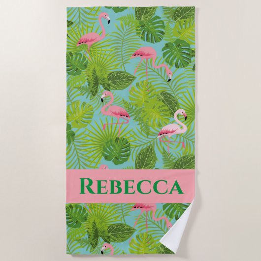 Serviette de plage Flamant rose personnalisée (Devant)