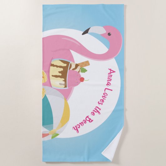 Serviette de plage Flamant rose personnalisée (Devant)