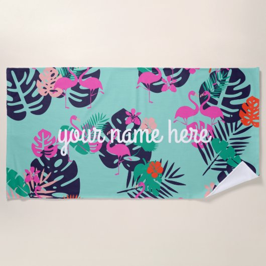Serviette de plage Flamant rose personnalisée (Devant)