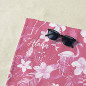 Serviette De Plage Flamant rose rose Aloha (En situation)