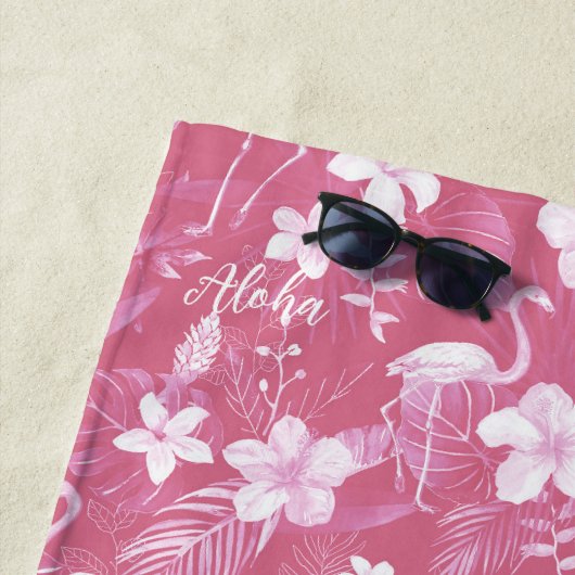 Serviette De Plage Flamant rose rose Aloha (En situation)