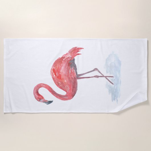 Serviette De Plage Flamant rose rose, aquarelle. (Devant)