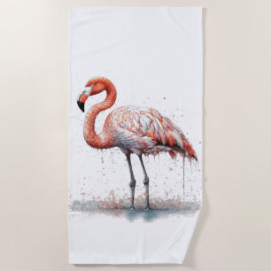 Serviette De Plage Flamant rose rose coloré en style Pointillisme