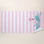 Serviette De Plage Flamant rose rose élégant et Feuilles tropicaux (Devant)