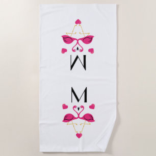 Serviette De Plage Flamant rose rose et Motif de coeur