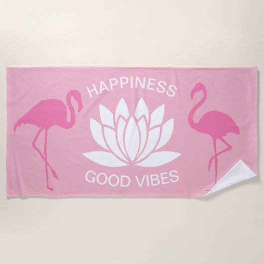 Serviette De Plage Flamant rose rose Good Vibes (Devant)