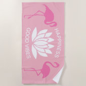 Serviette De Plage Flamant rose rose Good Vibes (Devant)