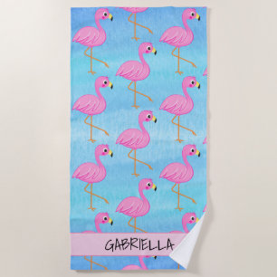 Serviette De Plage Flamant rose rose grand debout personnalisé