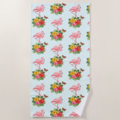 Serviette De Plage Flamant rose rose & Hibiscus Tropical Fancy Motif (Devant)