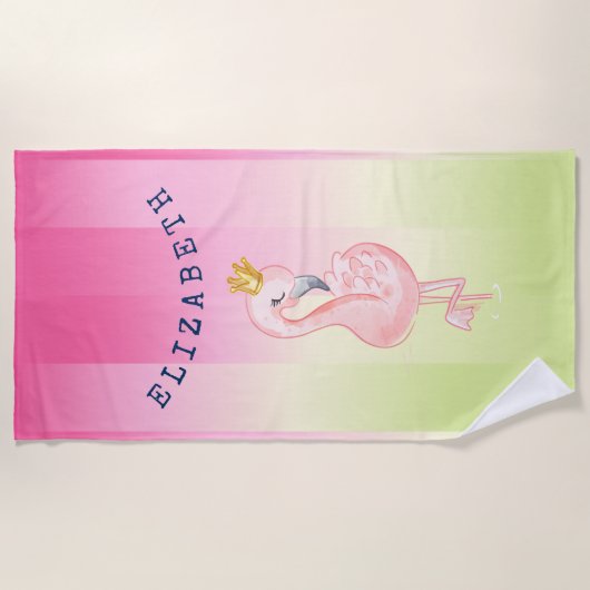 Serviette De Plage Flamant rose rose mignon Ombre rayé (Devant)
