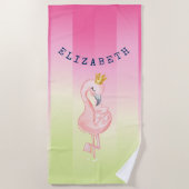 Serviette De Plage Flamant rose rose mignon Ombre rayé (Devant)