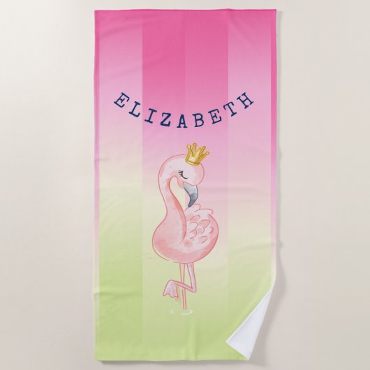 Serviette De Plage Flamant rose rose mignon Ombre rayé (Devant)