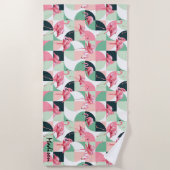 Serviette De Plage Flamant rose rose moderne géométrique Fille person (Devant)