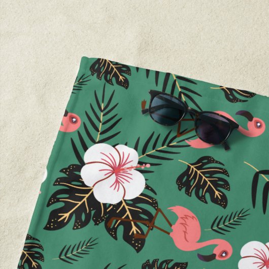 Serviette De Plage Flamant rose rose motif transparent sur arrière -  (En situation)