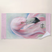 Serviette De Plage Flamant rose rose Pastel Art personnalisé (Devant)