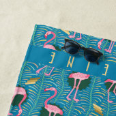 Serviette De Plage Flamant rose rose Tropical Art Déco Retro Bleu Per (En situation)