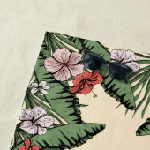 Serviette De Plage Flamant rose rose tropical et Hibiscus Monogrammé (En situation)