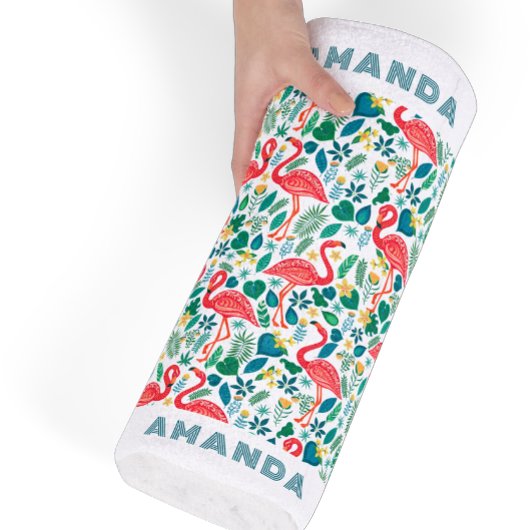 Serviette De Plage Flamant rose rose tropical et motif feuille