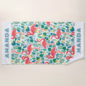 Serviette De Plage Flamant rose rose tropical et motif feuille (Devant)