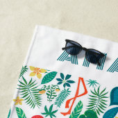 Serviette De Plage Flamant rose rose tropical et motif feuille (En situation)