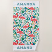 Serviette De Plage Flamant rose rose tropical et motif feuille (Devant)