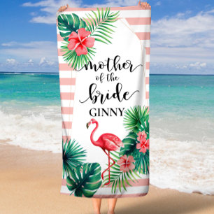 Serviette De Plage Flamant rose rose Tropical Mère de la mariée Custo