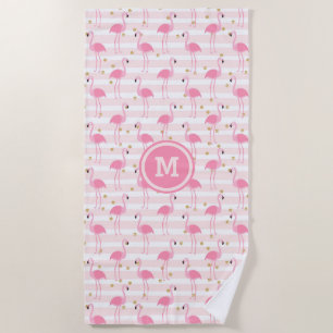 Serviette De Plage Flamant rose rose tropical Motif de bande