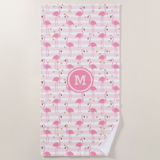 Serviette De Plage Flamant rose rose tropical Motif de bande (Devant)
