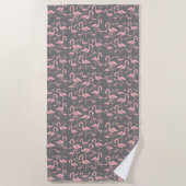 Serviette De Plage Flamant rose rose tropical rose et gris rétro (Devant)