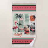 Serviette De Plage Flamant rose tropical (Devant)