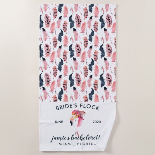 Serviette De Plage Flamant rose tropical Bachelorette Week-end (Devant)