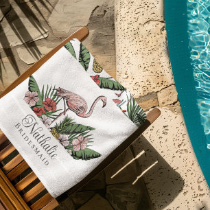 Serviette De Plage Flamant Rose Tropical Fleur Motif Blanc