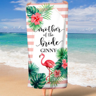 Serviette De Plage Flamant Rose Tropical Mère de la Mariée Personnali