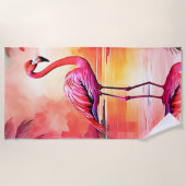 Serviette De Plage Flamant rose tropicale dynamique (Devant)