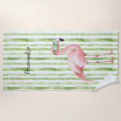 Serviette De Plage Flamant Rose Vert (Devant)
