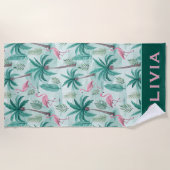 Serviette de plage Flamant Tropical & Palmier (Devant)
