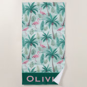 Serviette de plage Flamant Tropical & Palmier (Devant)
