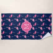 Serviette De Plage Flamants roses amusants Motif Monogramme (Devant)