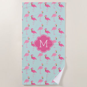 Serviette De Plage Flamants roses amusants Motif Monogramme
