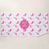 Serviette De Plage Flamants roses amusants Motif Monogramme (Devant)