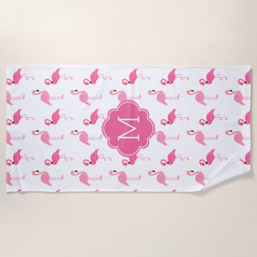 Serviette De Plage Flamants roses amusants Motif Monogramme (Devant)