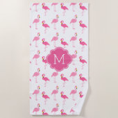 Serviette De Plage Flamants roses amusants Motif Monogramme (Devant)