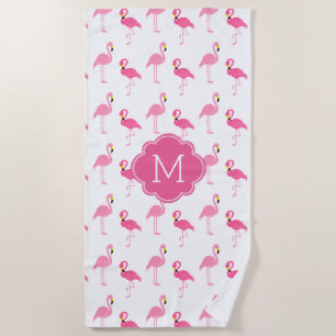 Serviette De Plage Flamants roses amusants Motif Monogramme