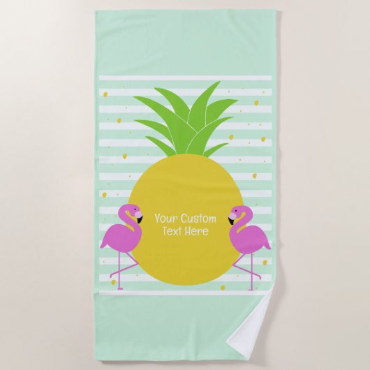 Serviette De Plage Flamants roses d'ananas texte personnalisé (Devant)