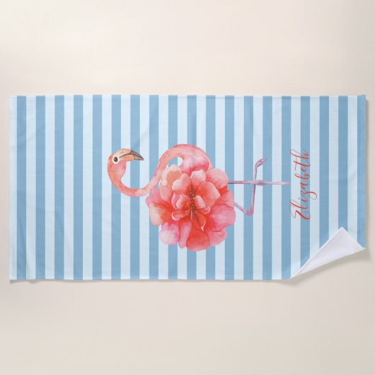 Serviette De Plage Flamants roses Floral Rose mignons, Gratuits (Devant)