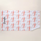 Serviette De Plage Flamants roses Oiseaux tropicaux aquarelle Oiseau (Devant)