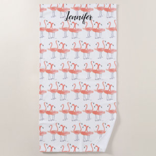 Serviette De Plage Flamants roses Oiseaux tropicaux aquarelle Oiseau 