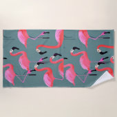 Serviette De Plage flamants roses rétro (Devant)