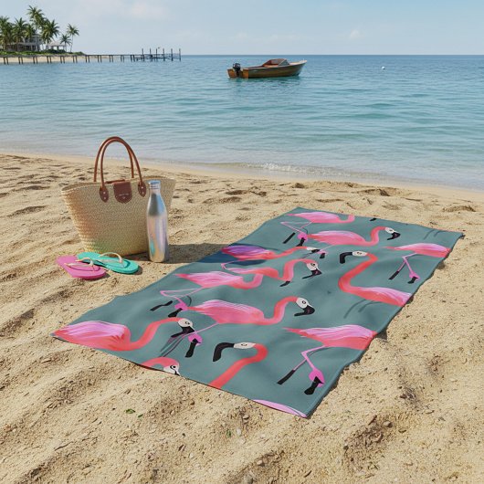 Serviette De Plage flamants roses rétro