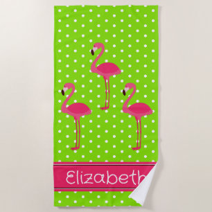 Serviette De Plage Flamants roses rose tropicale sur Pois